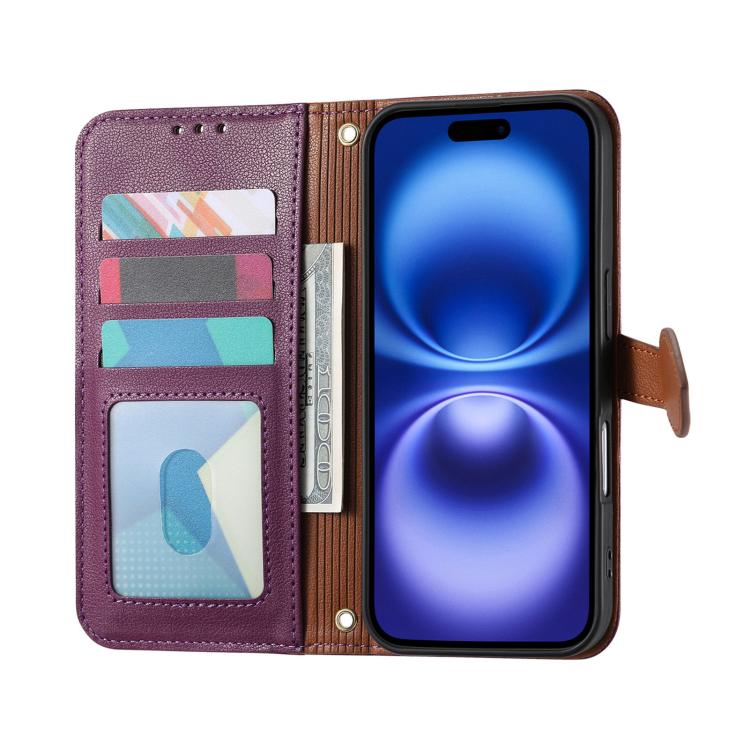 For iPhone 16 Leaf Buckle Zipper Wallet Leather Phone Case with Strap