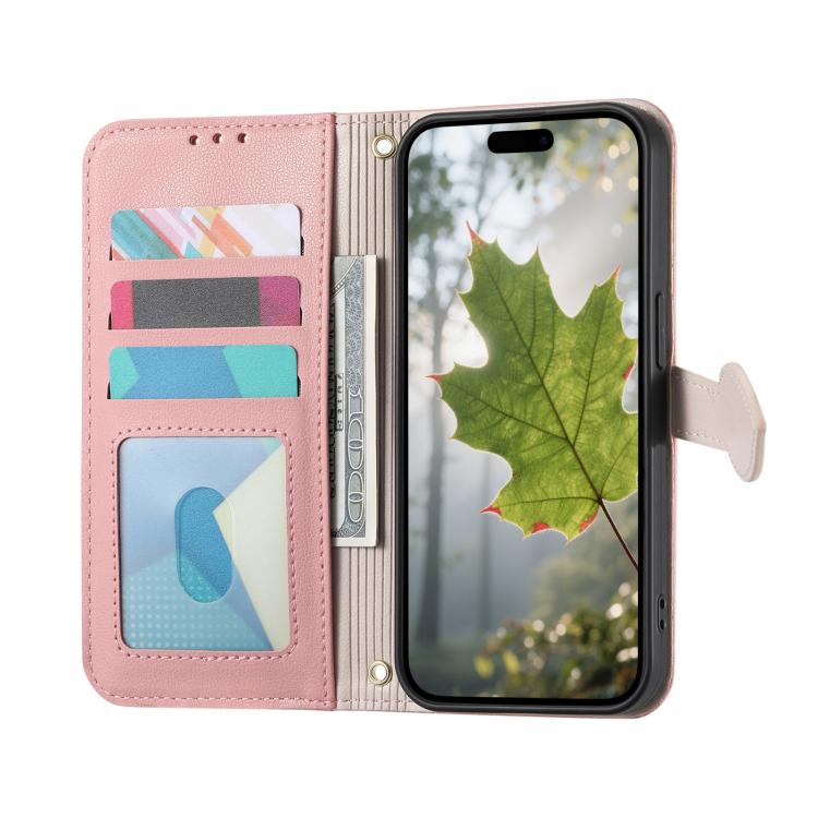 For iPhone 17 Pro Leaf Buckle Zipper Wallet Leather Phone Case with Strap