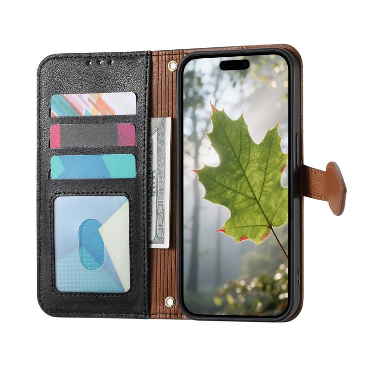 For iPhone 17 Pro Leaf Buckle Zipper Wallet Leather Phone Case with Strap