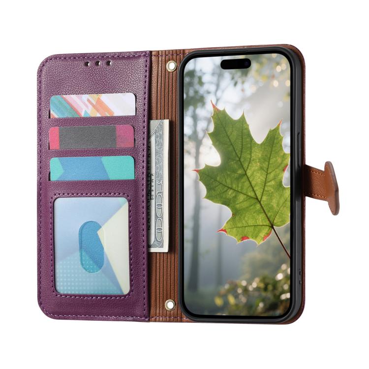 For iPhone 15 Pro Leaf Buckle Zipper Wallet Leather Phone Case with Strap