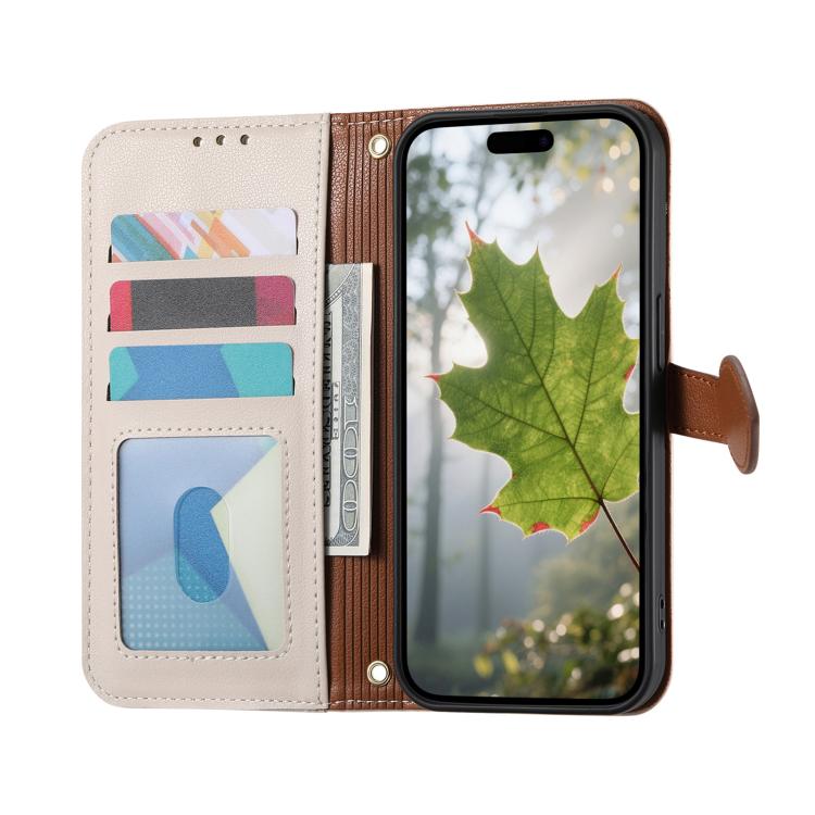For iPhone 15 Pro Leaf Buckle Zipper Wallet Leather Phone Case with Strap