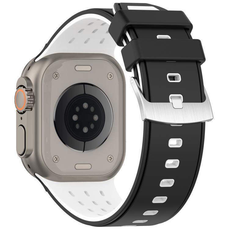 For Apple Watch 46mm/ 49mm / 45mm / 44mm Vertical Holes Dual-Color Breathable Silicone Watch Band