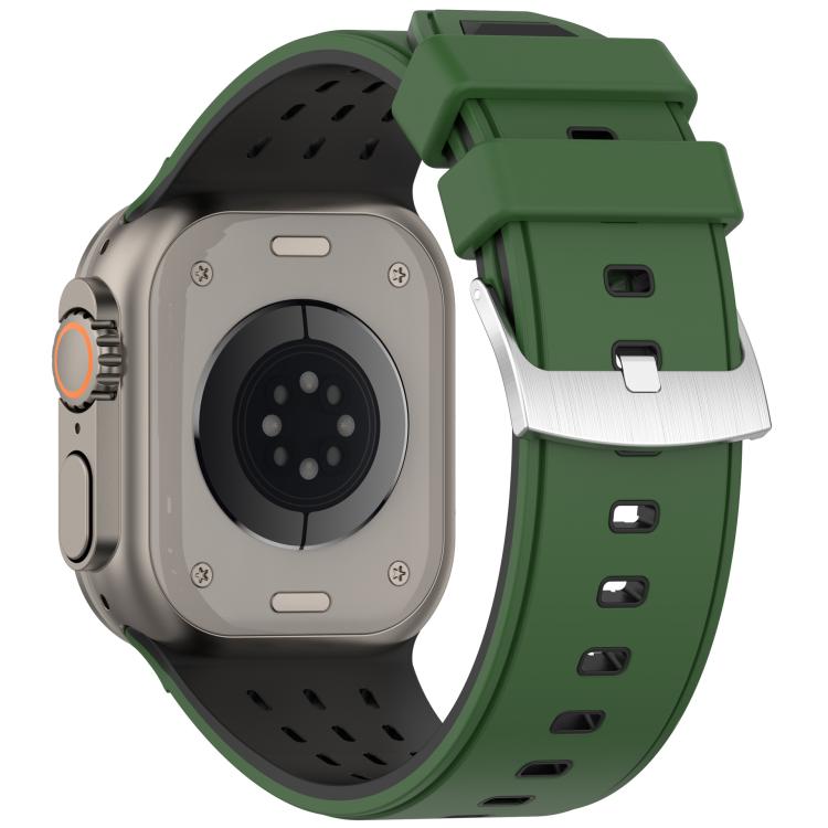 For Apple Watch 46mm/ 49mm / 45mm / 44mm Vertical Holes Dual-Color Breathable Silicone Watch Band