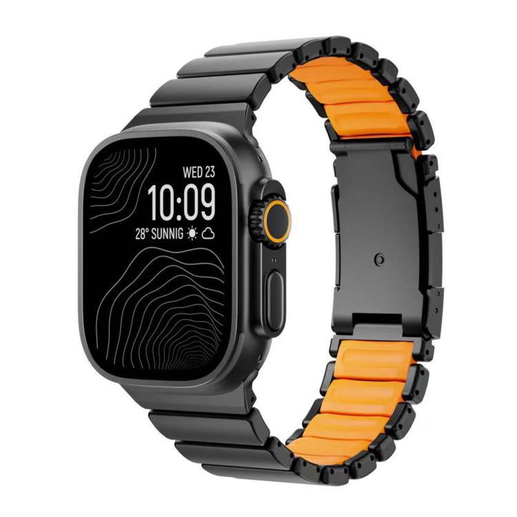 For Apple Watch 46mm/ 49mm / 45mm / 44mm Turtle Buckle Dual-Color Titanium Metal Silicone Watch Band