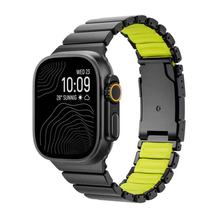 For Apple Watch 46mm/ 49mm / 45mm / 44mm Turtle Buckle Dual-Color Titanium Metal Silicone Watch Band