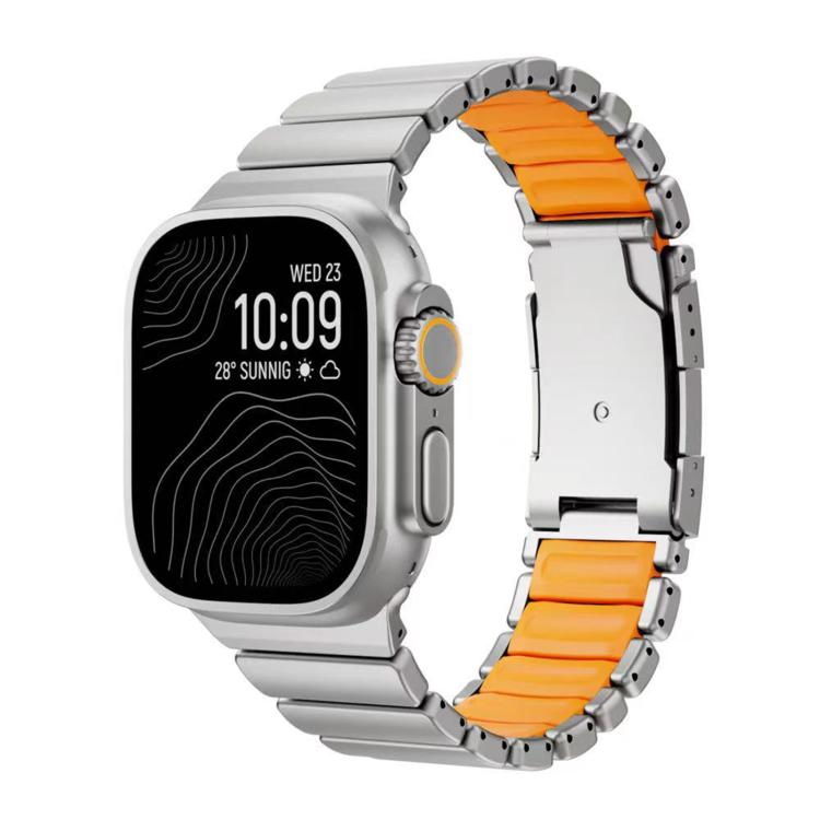 For Apple Watch 46mm/ 49mm / 45mm / 44mm Turtle Buckle Dual-Color Titanium Metal Silicone Watch Band