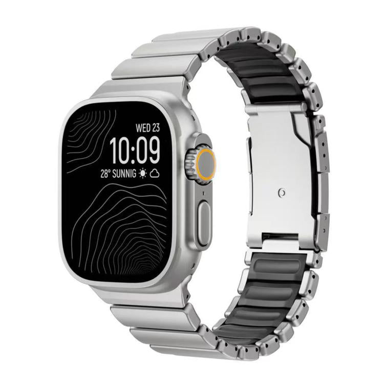 For Apple Watch 46mm/ 49mm / 45mm / 44mm Turtle Buckle Dual-Color Titanium Metal Silicone Watch Band