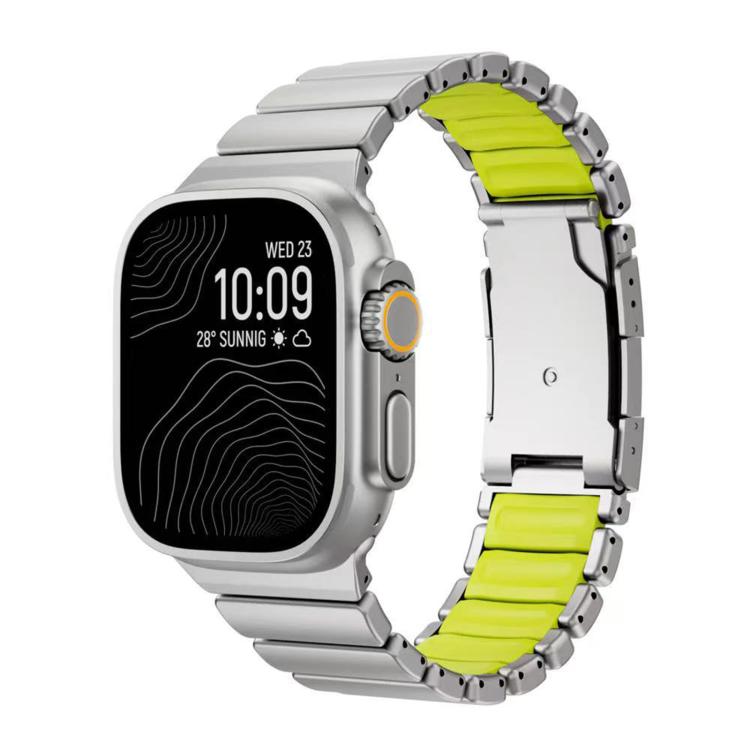 For Apple Watch 46mm/ 49mm / 45mm / 44mm Turtle Buckle Dual-Color Titanium Metal Silicone Watch Band