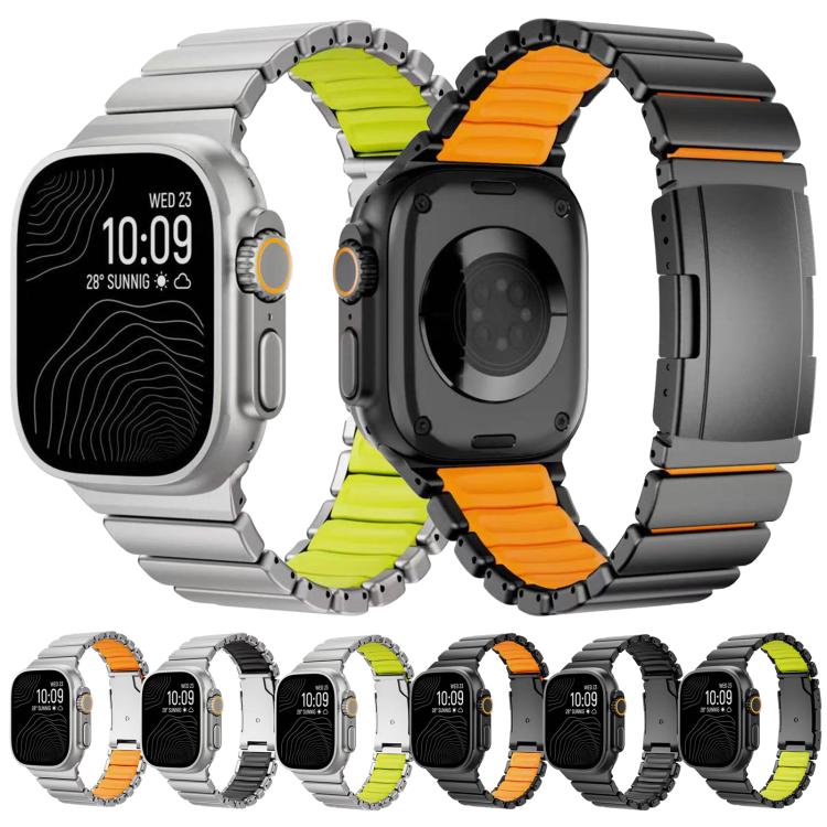 For Apple Watch 46mm/ 49mm / 45mm / 44mm Turtle Buckle Dual-Color Titanium Metal Silicone Watch Band