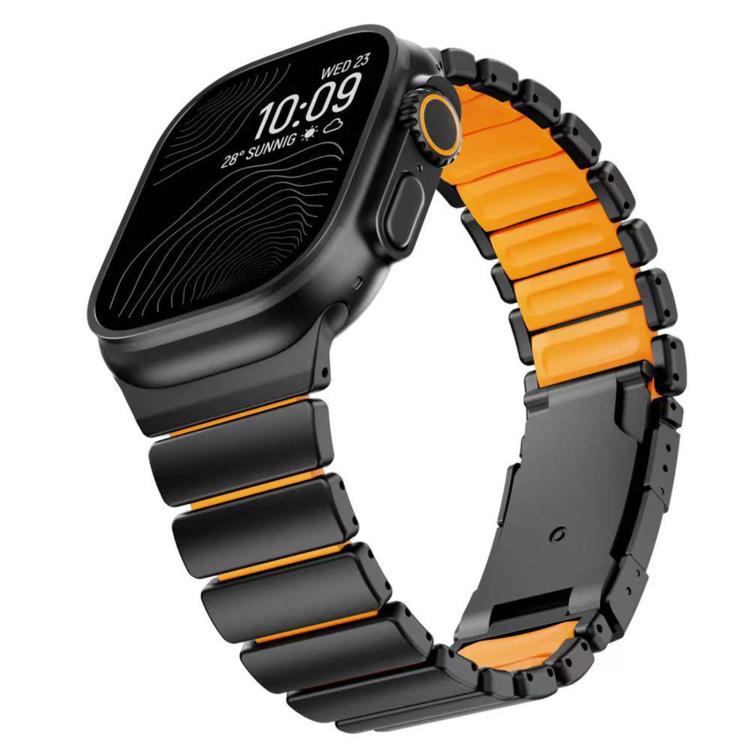 For Apple Watch 46mm/ 49mm / 45mm / 44mm Turtle Buckle Dual-Color Titanium Metal Silicone Watch Band