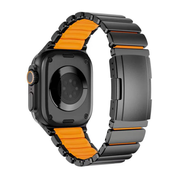 For Apple Watch 46mm/ 49mm / 45mm / 44mm Turtle Buckle Dual-Color Titanium Metal Silicone Watch Band
