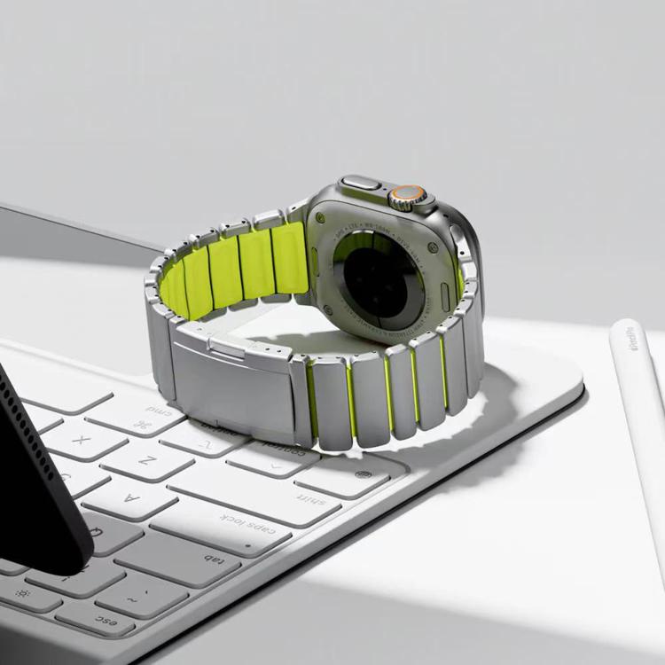 For Apple Watch 46mm/ 49mm / 45mm / 44mm Turtle Buckle Dual-Color Titanium Metal Silicone Watch Band