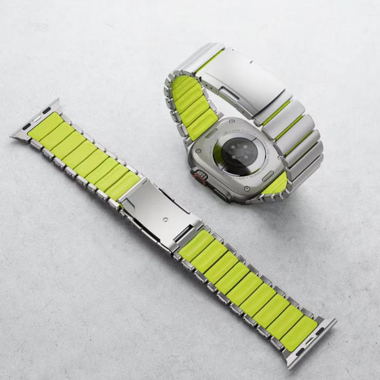 For Apple Watch 46mm/ 49mm / 45mm / 44mm Turtle Buckle Dual-Color Titanium Metal Silicone Watch Band