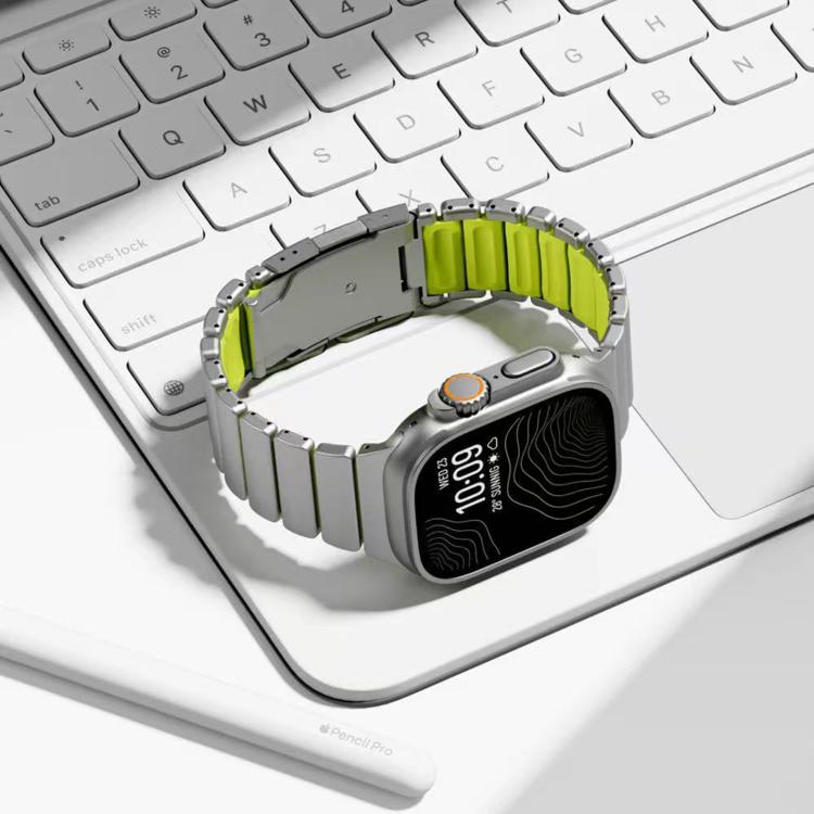 For Apple Watch 46mm/ 49mm / 45mm / 44mm Turtle Buckle Dual-Color Titanium Metal Silicone Watch Band
