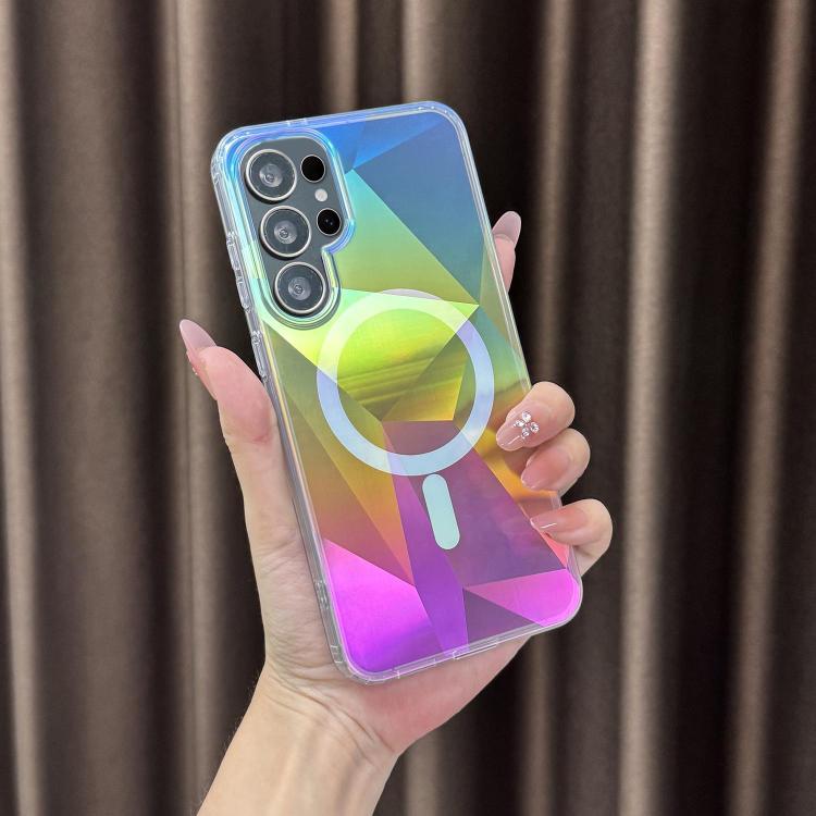 For Samsung Galaxy S24 Ultra 5G Glossy Color-Plated MagSafe Shockproof Phone Case - Colorful Diamond Lattice