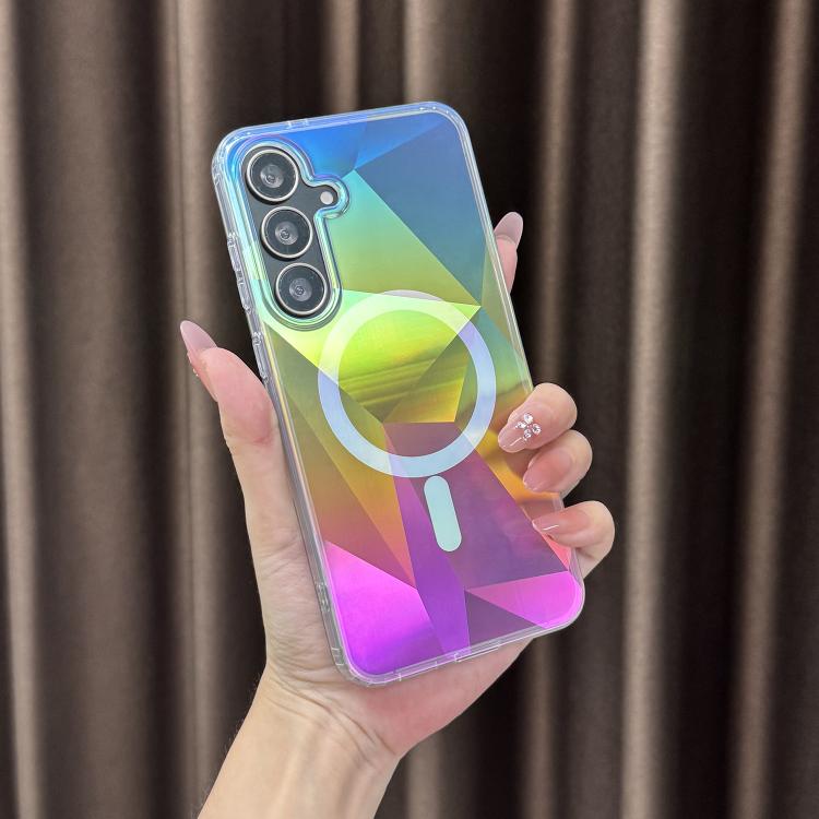 For Samsung Galaxy S25 5G Glossy Color-Plated MagSafe Shockproof Phone Case - Colorful Diamond Lattice