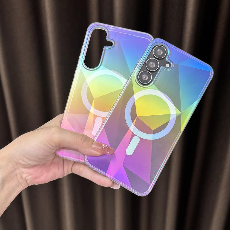 For Samsung Galaxy S24 FE 5G Glossy Color-Plated MagSafe Shockproof Phone Case - Colorful Diamond Lattice