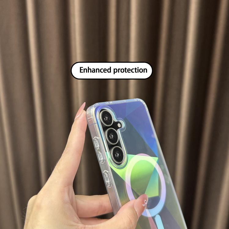 For Samsung Galaxy S25 5G Glossy Color-Plated MagSafe Shockproof Phone Case - Colorful Diamond Lattice