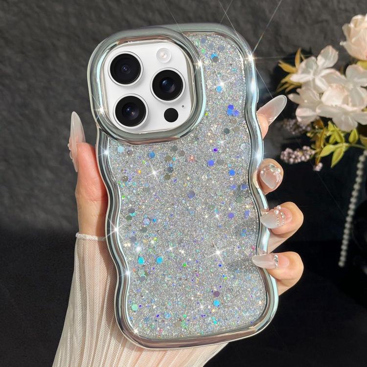 For iPhone 16 Pro Max Wave Glitter Sequined Electroplated Phone Case