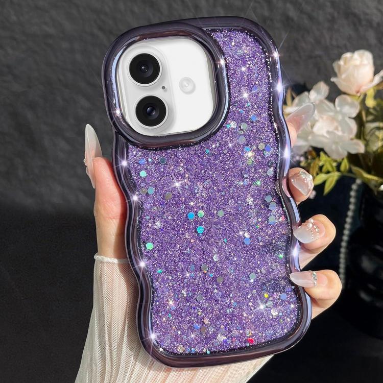 For iPhone 16 Plus Wave Glitter Sequined Electroplated Phone Case
