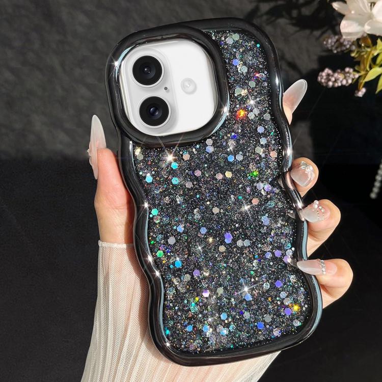 For iPhone 16 Wave Glitter Sequined Electroplated Phone Case