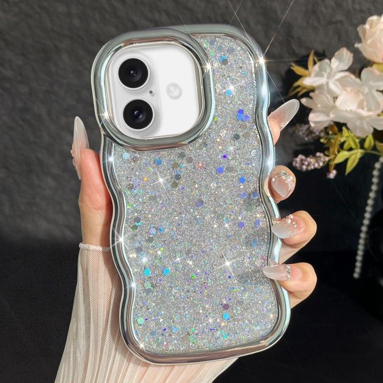 For iPhone 16 Wave Glitter Sequined Electroplated Phone Case