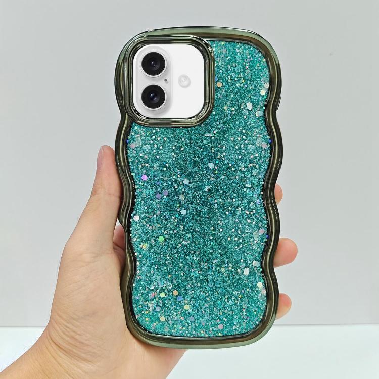 For iPhone 16 Wave Glitter Sequined Electroplated Phone Case