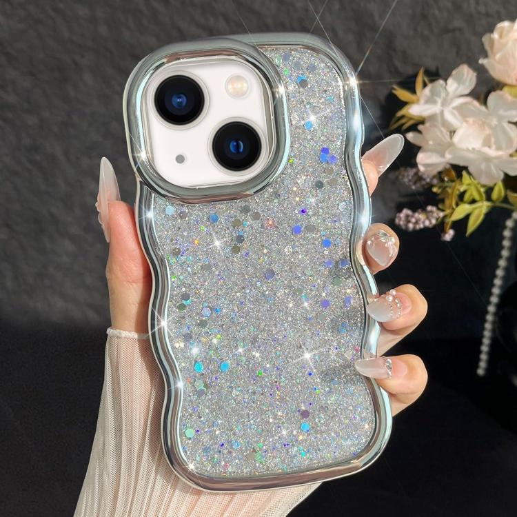 For iPhone 15 Wave Glitter Sequined Electroplated Phone Case