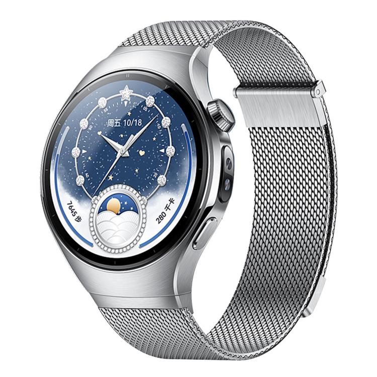 For Huawei Watch 5 46mm Press Button Seamless Interface Milanese Magnetic Stainless Steel Watch Band