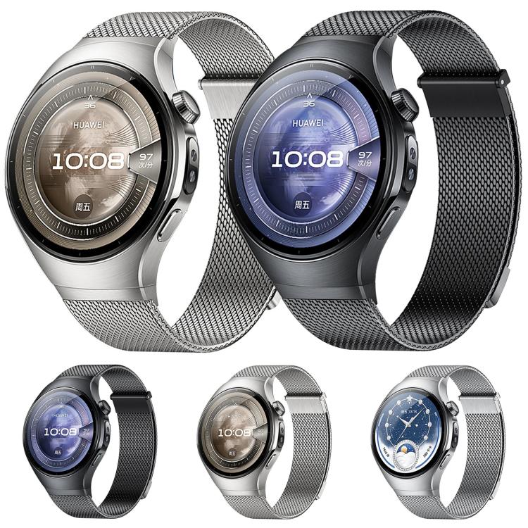 For Huawei Watch 5 46mm Press Button Seamless Interface Milanese Magnetic Stainless Steel Watch Band