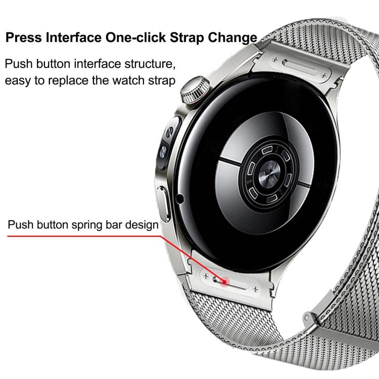 For Huawei Watch 5 46mm Press Button Seamless Interface Milanese Magnetic Stainless Steel Watch Band
