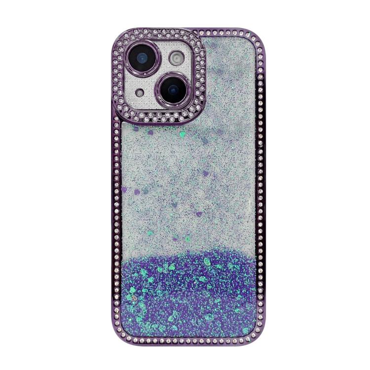 For iPhone 15 Diamond Gradient Glitter Sequins Plated Phone Case