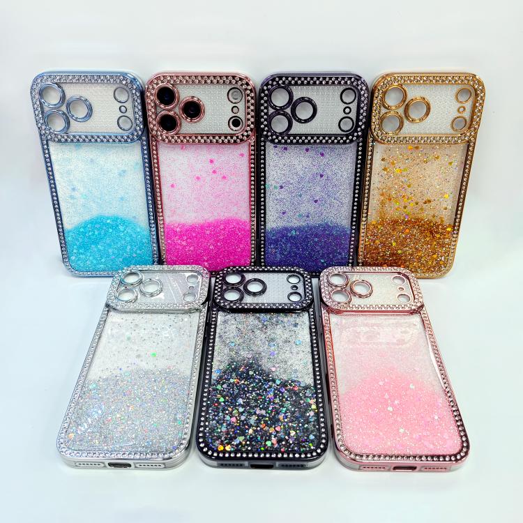 For iPhone 15 Diamond Gradient Glitter Sequins Plated Phone Case