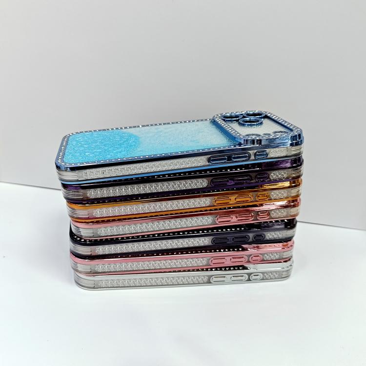 For iPhone 14 Pro Max Diamond Gradient Glitter Sequins Plated Phone Case