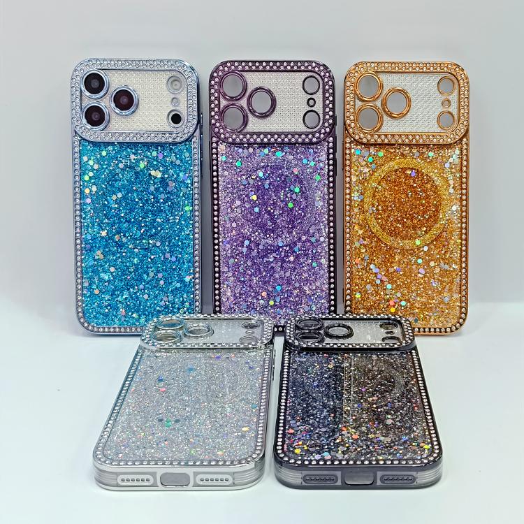 For iPhone 16 Pro Diamond Sequins Glitter MagSafe Electroplating Phone Case