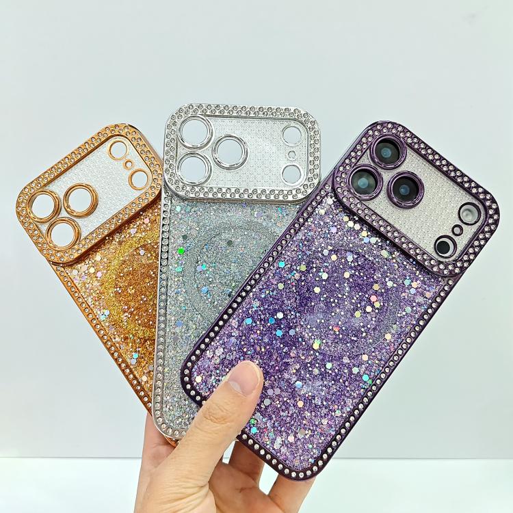 For iPhone 14 Plus Diamond Sequins Glitter MagSafe Electroplating Phone Case