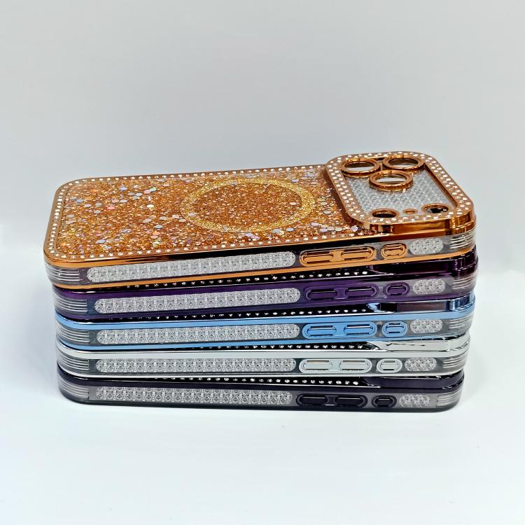 For iPhone 15 Pro Diamond Sequins Glitter MagSafe Electroplating Phone Case