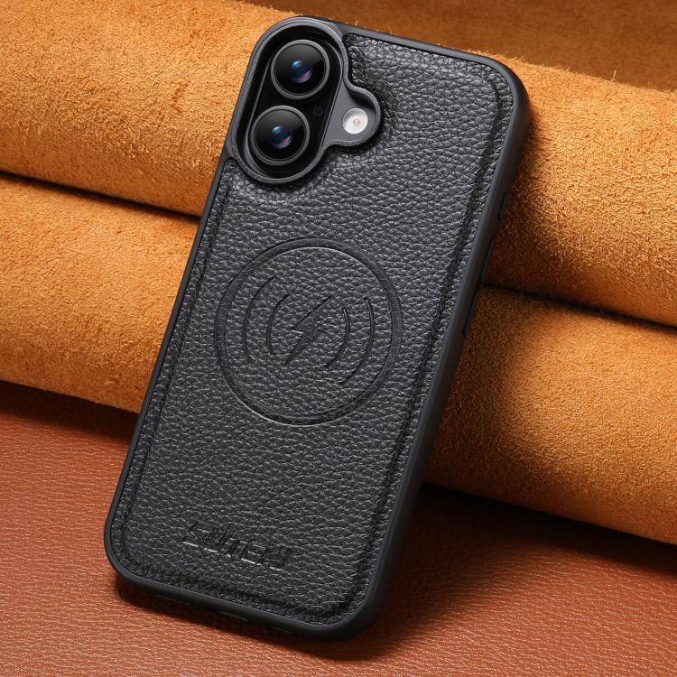 For iPhone 16 Suteni G5 Large Litchi Texture Vegan Leather Magnetic Back Phone Case