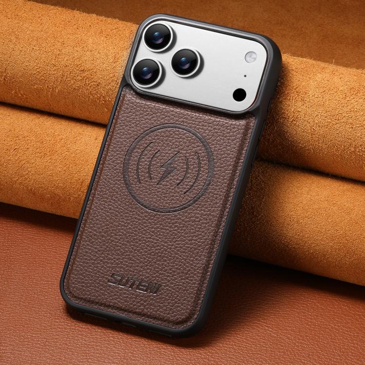 For iPhone 16 Suteni G5 Large Litchi Texture Vegan Leather Magnetic Back Phone Case