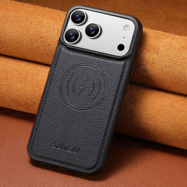 For iPhone 14 Plus Suteni G5 Large Litchi Texture Vegan Leather Magnetic Back Phone Case