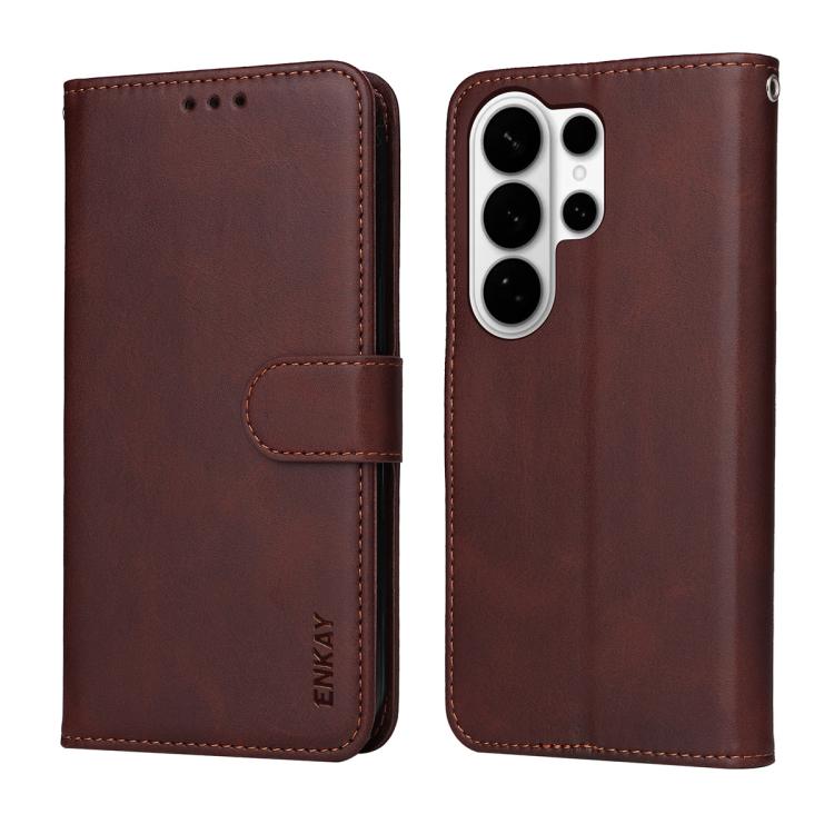 For Samsung Galaxy S26 Ultra 5G ENKAY Card Wallet Calf Texture Leather Phone Case with 0.18mm High Aluminum-silicon Glass Film