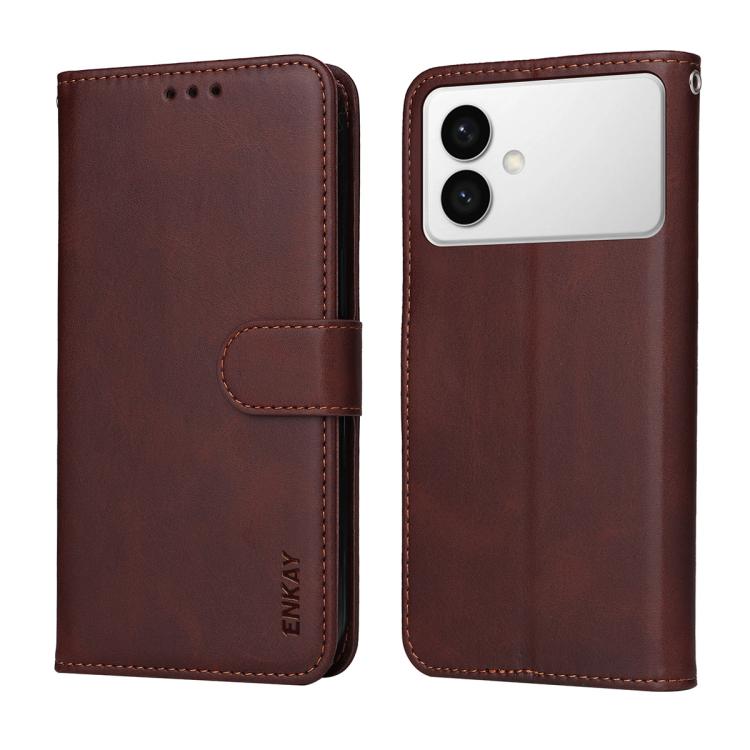 For Samsung Galaxy S26+ 5G ENKAY Card Wallet Calf Texture Leather Phone Case with 0.18mm High Aluminum-silicon Glass Film
