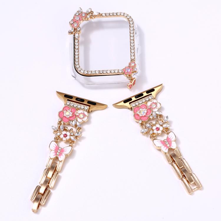 For Apple Watch Series 6 / 5 / 4 & SE 40mm Tassel Flower Single-Diamond Hollow Watch Shell Band Kit