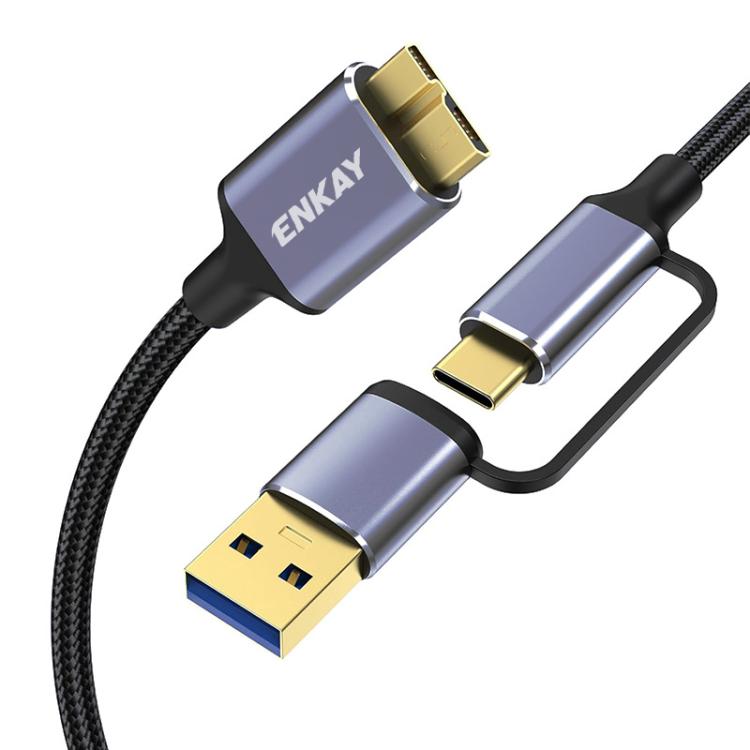 ENKAY 2 in 1 USB 3.0 / Type-C to USB 3.0 Micro-B 5Gbps Data Camera Hard Drive Cable, Length:0.5m