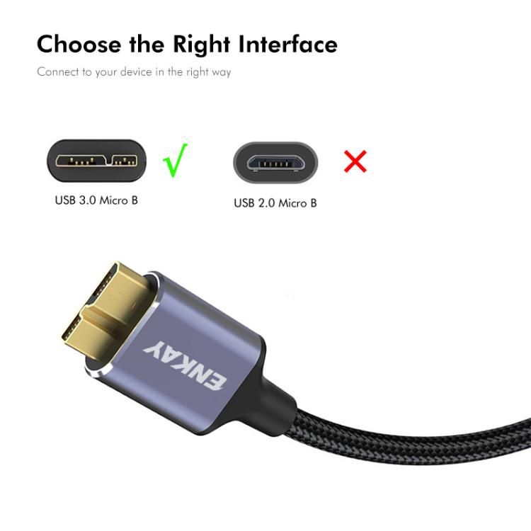 ENKAY 2 in 1 USB 3.0 / Type-C to USB 3.0 Micro-B 5Gbps Data Camera Hard Drive Cable, Length:1.5m