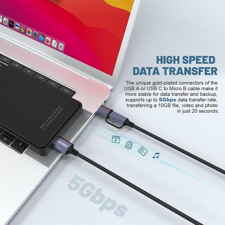 ENKAY 2 in 1 USB 3.0 / Type-C to USB 3.0 Micro-B 5Gbps Data Camera Hard Drive Cable, Length:0.25m
