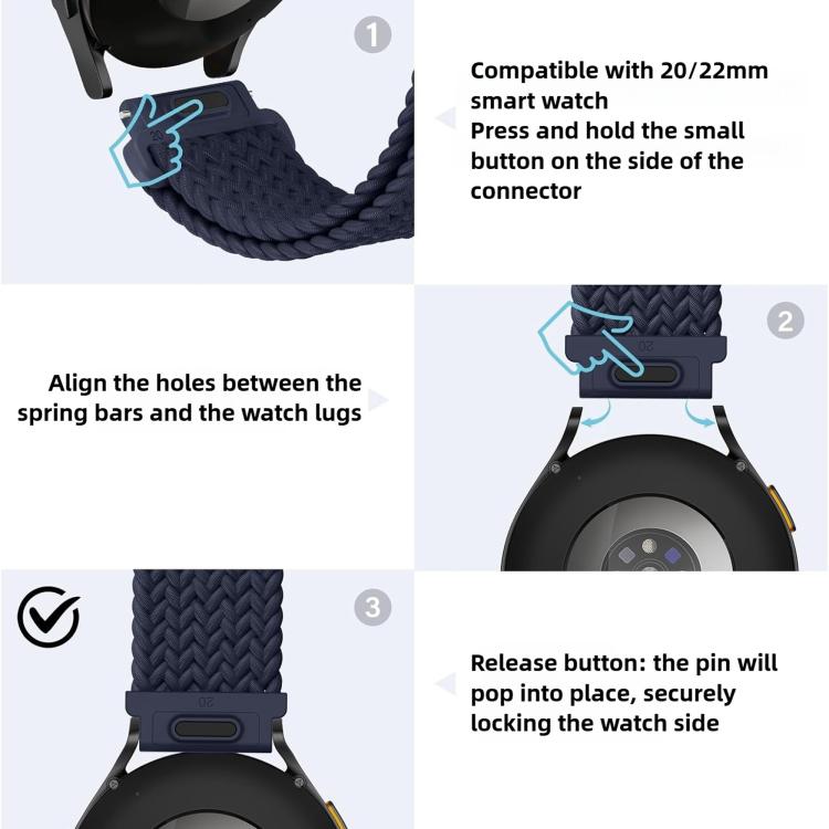 20mm Press Button Quick Release Magnetic Buckle Nylon Braided Watch Band