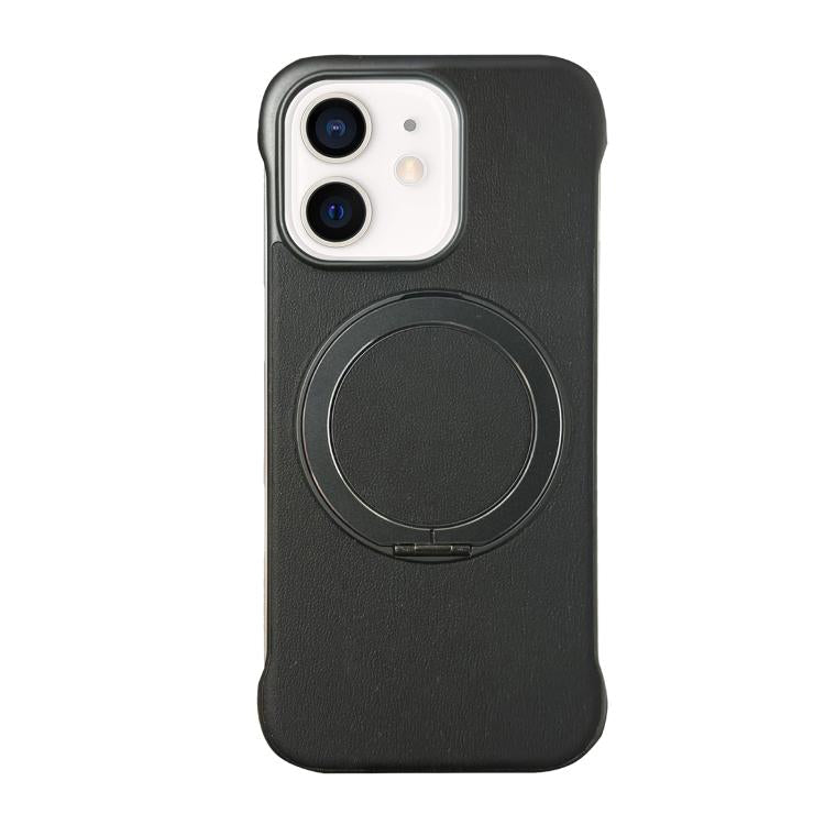 For iPhone 11 Frameless Leather-Skin PC MagSafe Holder Phone Case