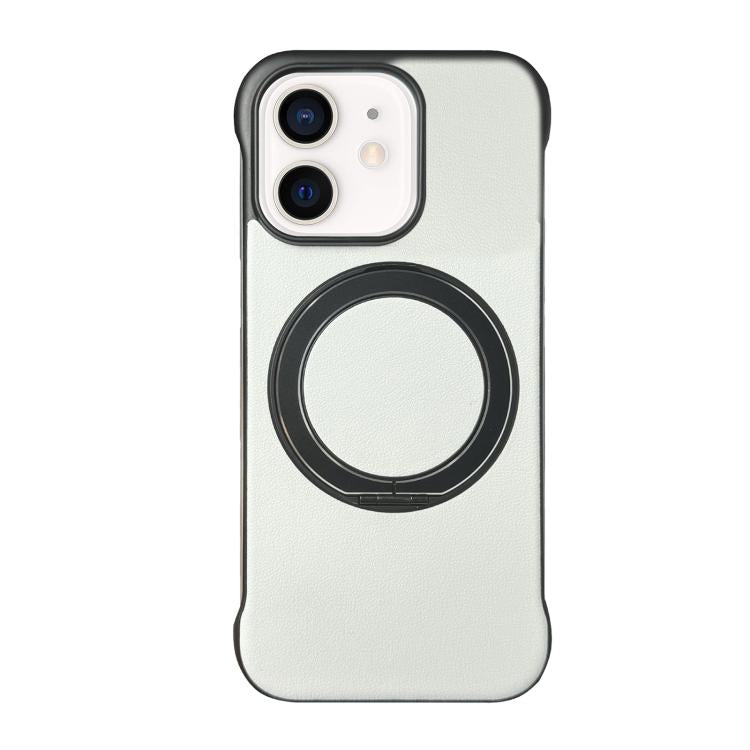 For iPhone 11 Frameless Leather-Skin PC MagSafe Holder Phone Case