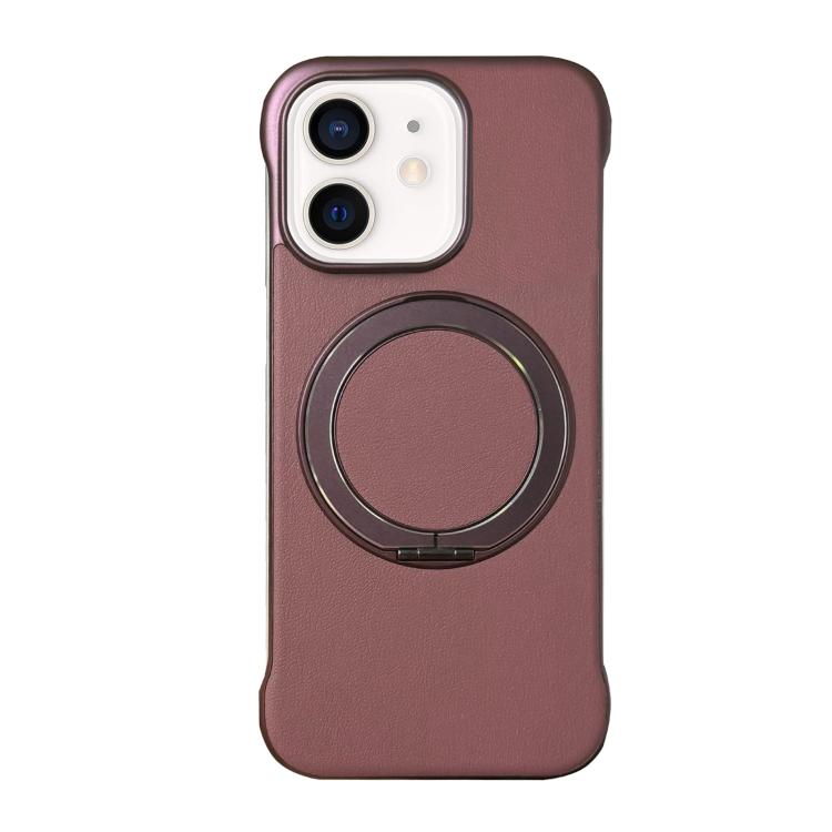 For iPhone 11 Frameless Leather-Skin PC MagSafe Holder Phone Case